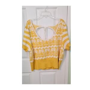 Anthropologie Maeve Trixie Puff Sleeve Scoop Neck Tie Back Sweater Tee 3X